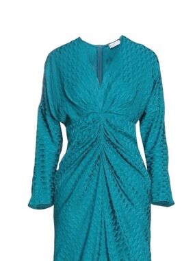 Sandro Teal Textured Twist Front Midi Dress